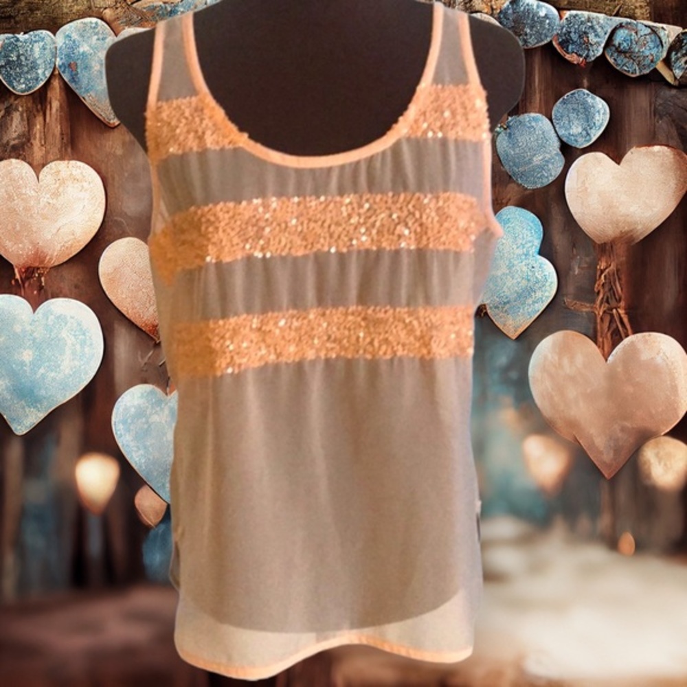 Sequin Cremieux sheer peach tank with sequins
